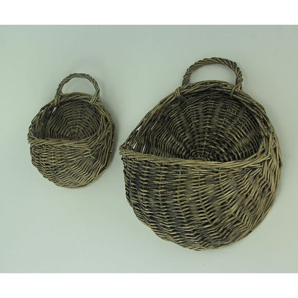 Rustic Round Woven Wicker Wall Basket Set of 2 - Picture 2 of 4